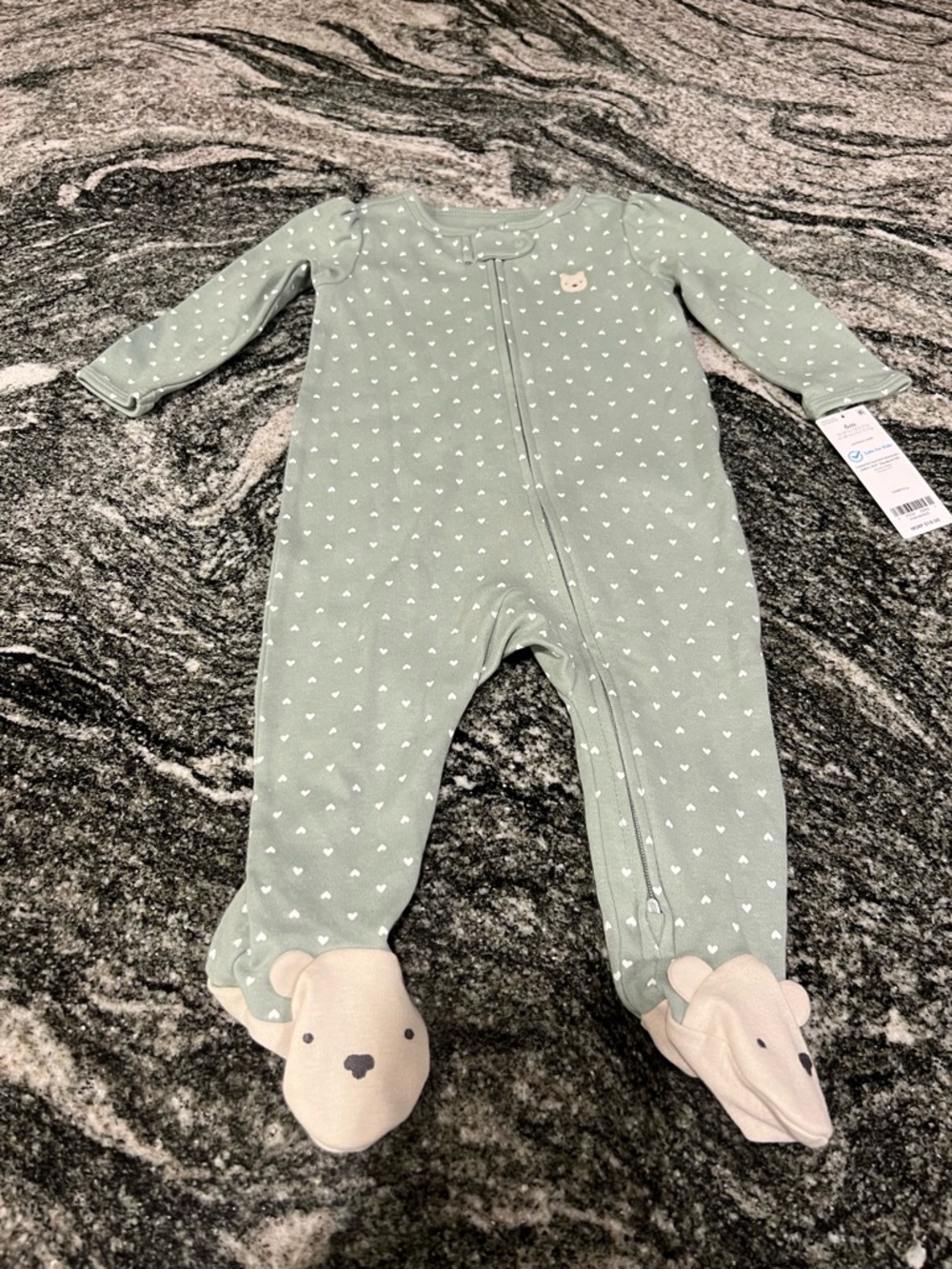 Carter's Mint Green Heart-Print Footed One-Piece